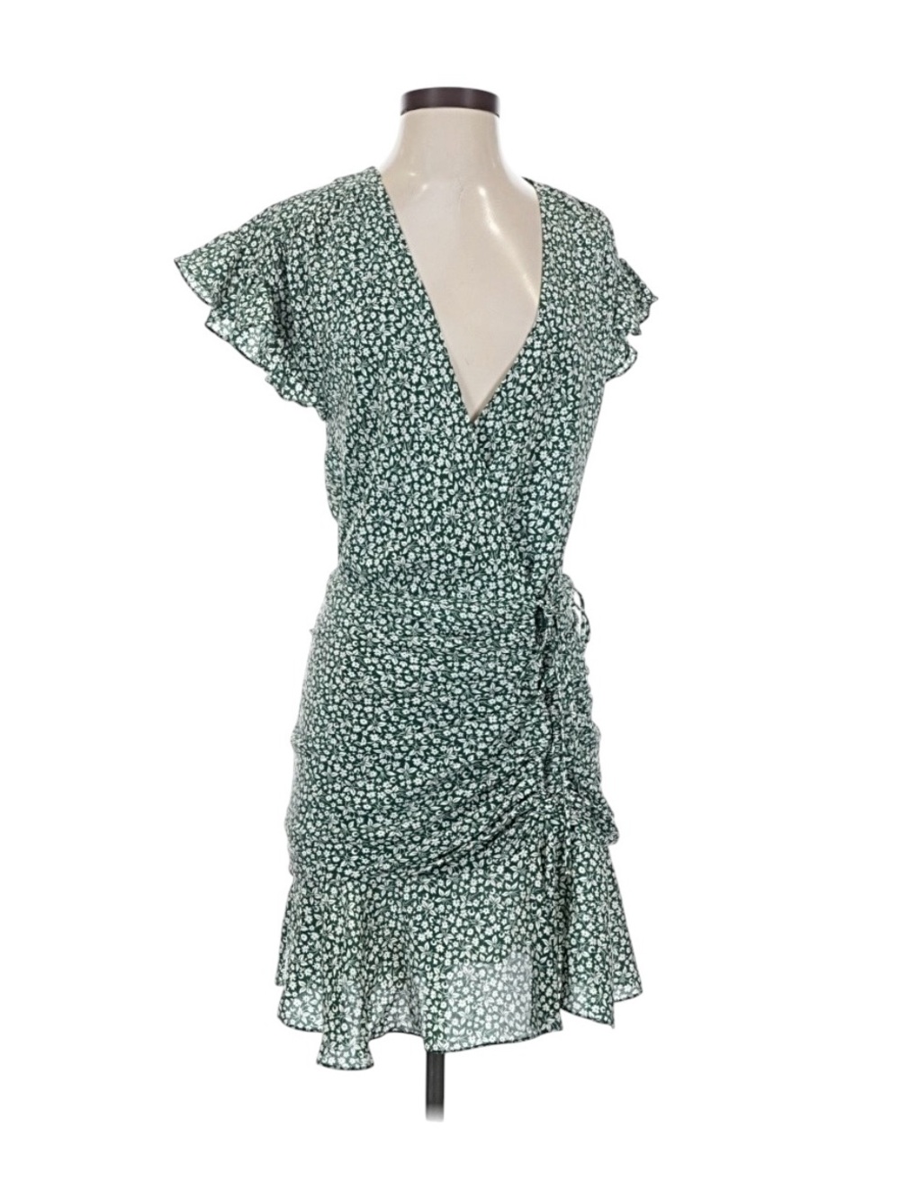 Veronica Beard Green Floral Wrap Mini Dress